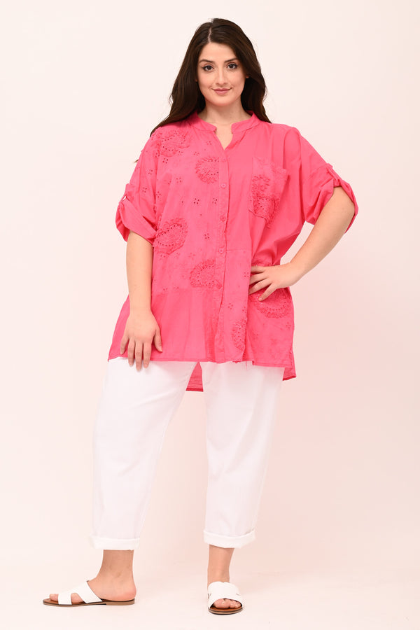 Camicia coreana sangallo - Fuxia