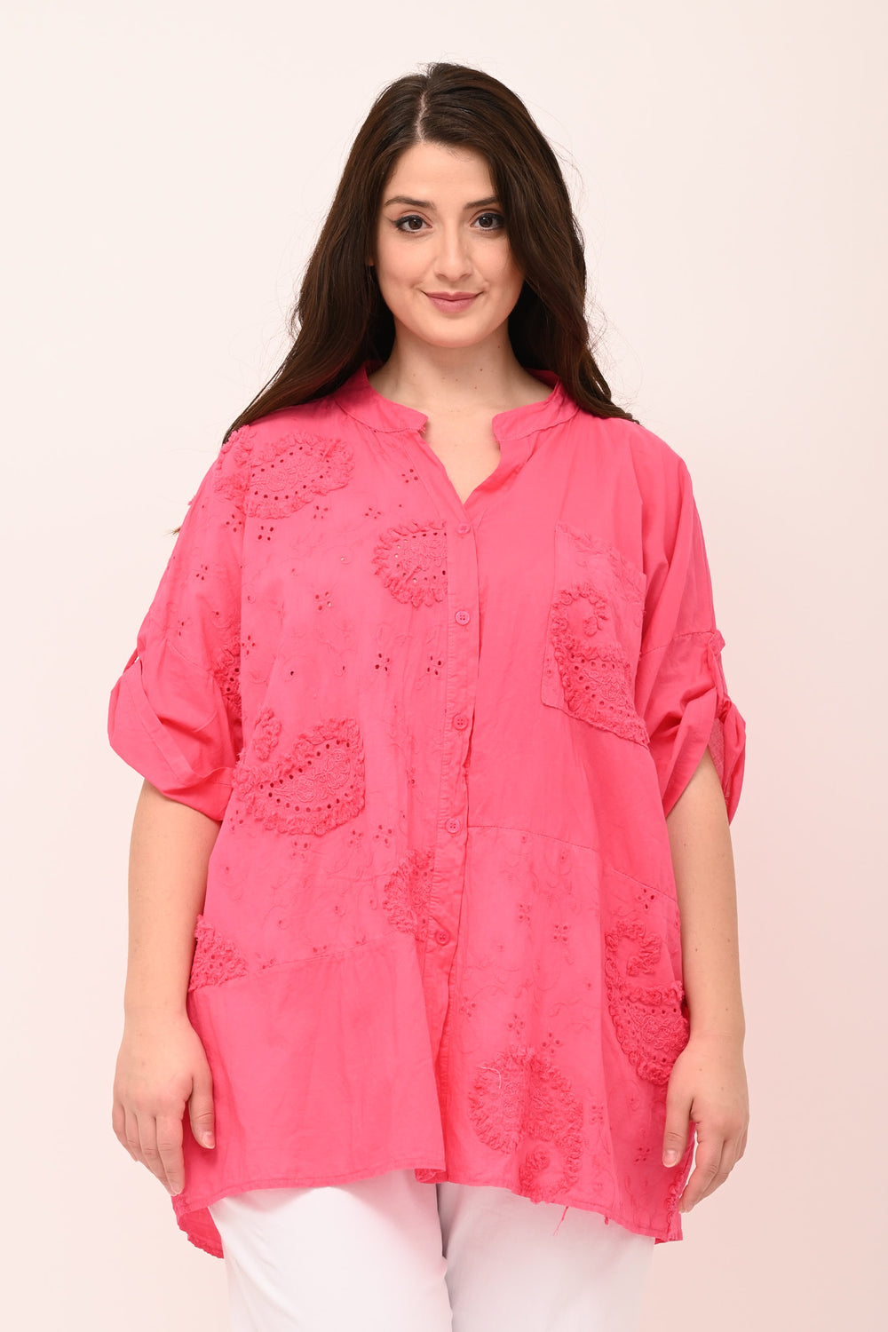 Camicia coreana sangallo - Fuxia