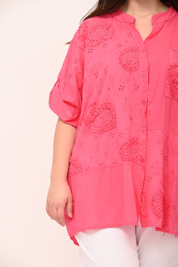 Camicia coreana sangallo - Fuxia