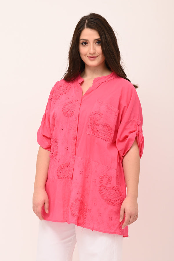 Camicia coreana sangallo - Fuxia