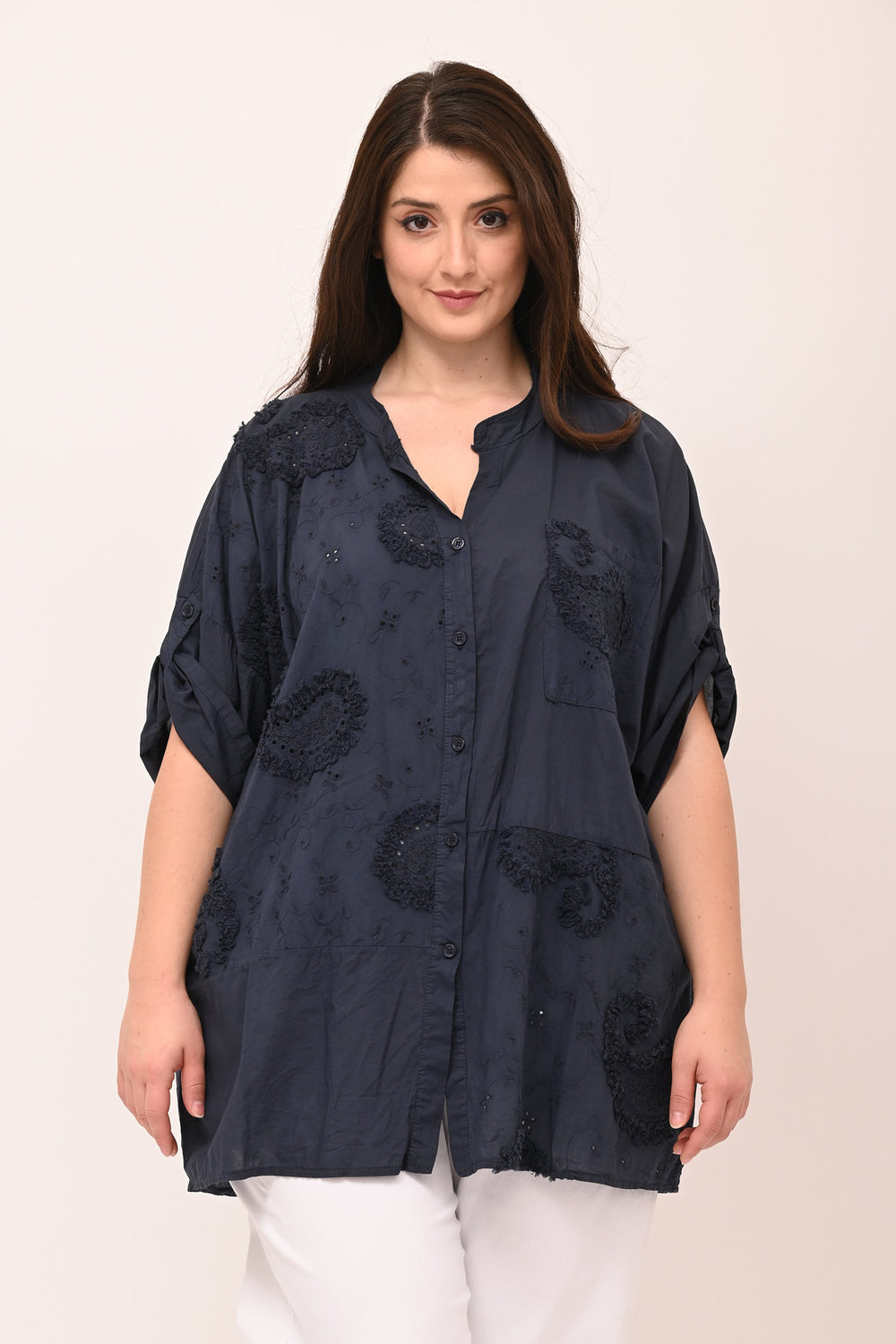 Camicia coreana sangallo - Blu
