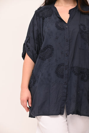 Camicia coreana sangallo - Blu