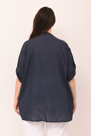 Camicia coreana sangallo - Blu