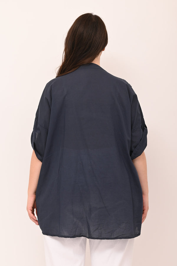 Camicia coreana sangallo - Blu