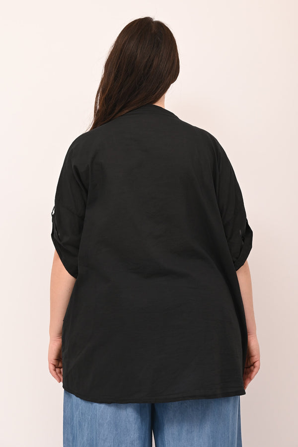 Camicia coreana sangallo - Nero