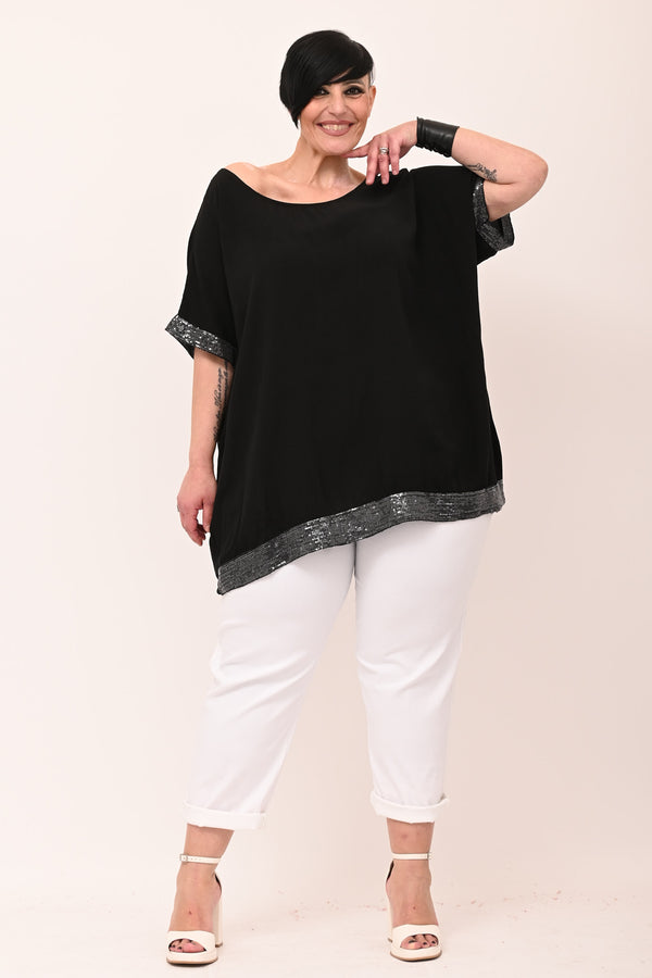 Blusa bordo paillettes - Nero