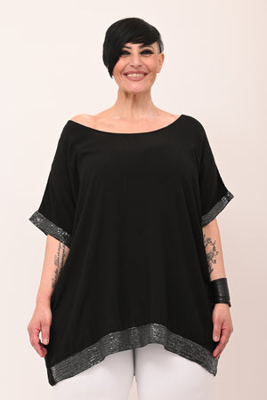 Blusa bordo paillettes - Nero