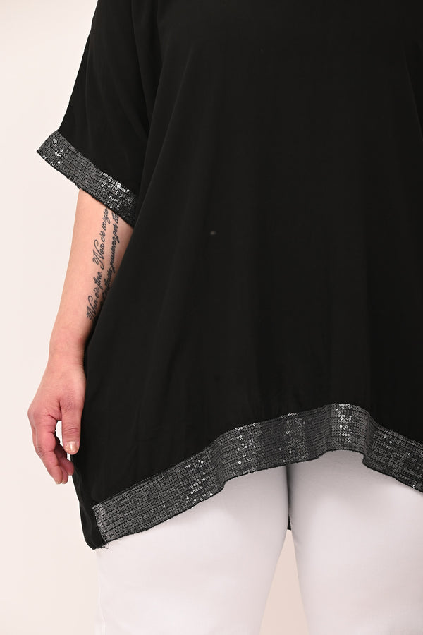Blusa bordo paillettes - Nero