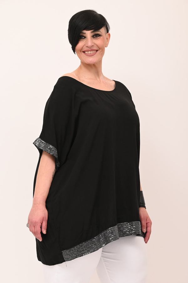 Blusa bordo paillettes - Nero