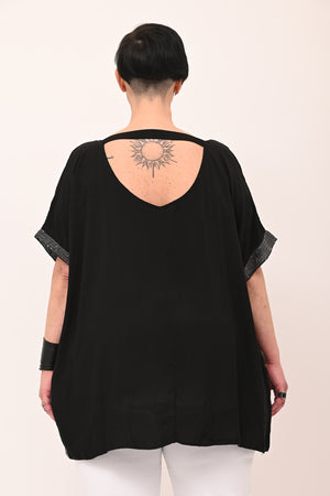 Blusa bordo paillettes - Nero