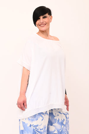 Blusa bordo paillettes - Bianco