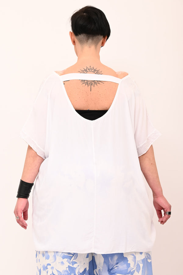 Blusa bordo paillettes - Bianco