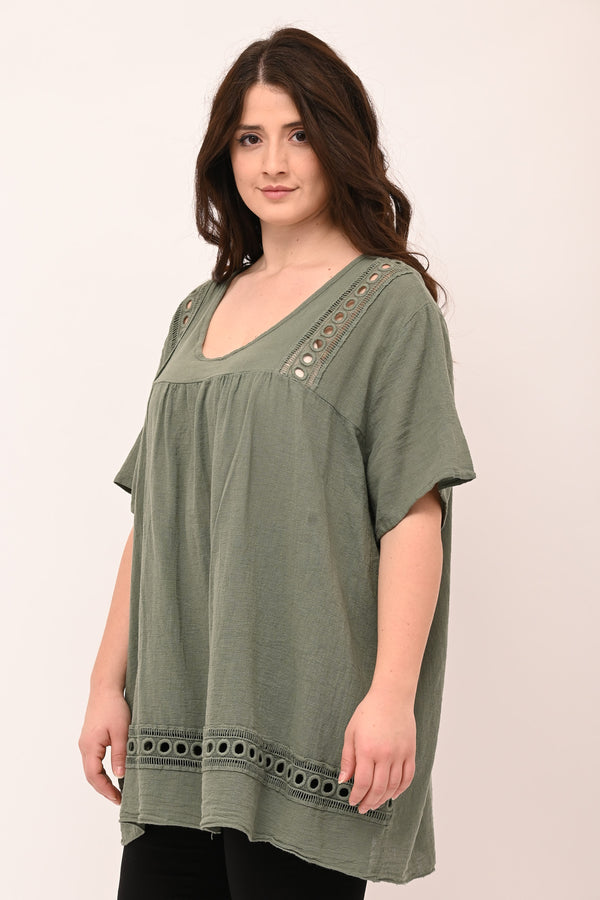 Blusa garza cerchi - Verde militare