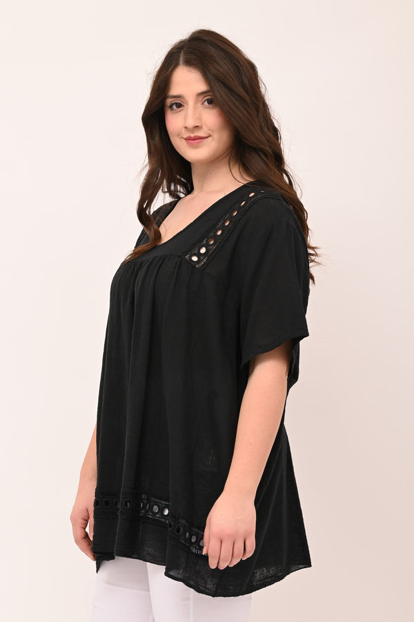Blusa garza cerchi - Nero