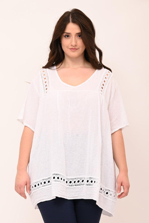 Blusa garza cerchi - Bianco