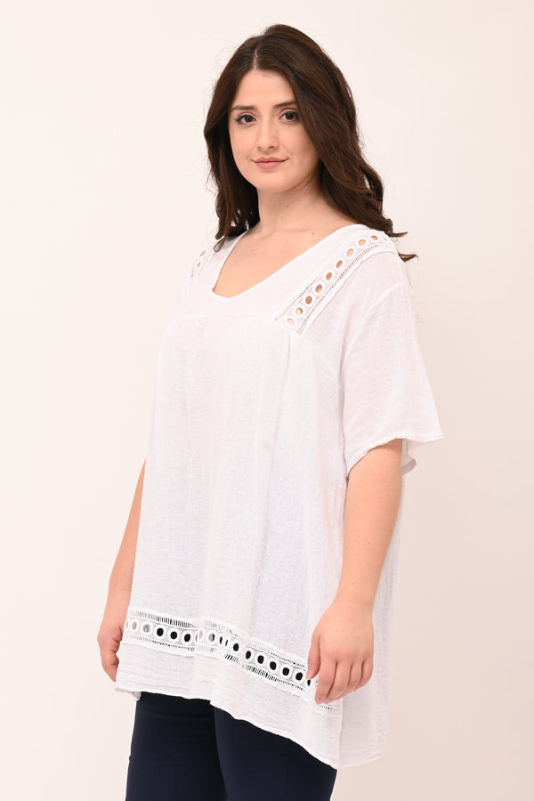 Blusa garza cerchi - Bianco