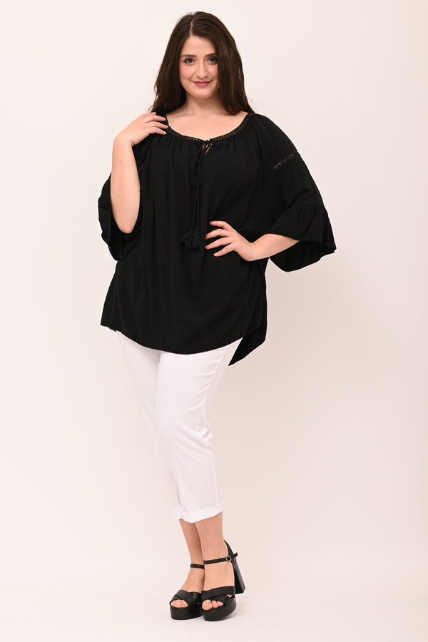 Blusa manica rouches - Nero