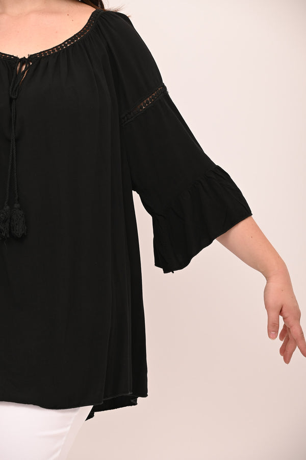 Blusa manica rouches - Nero