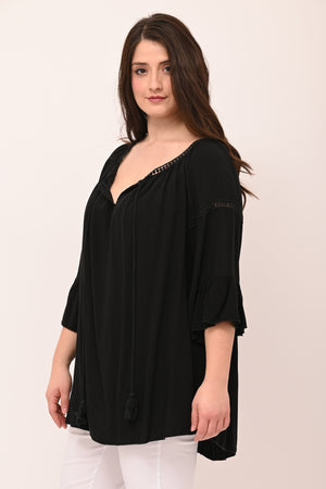 Blusa manica rouches - Nero