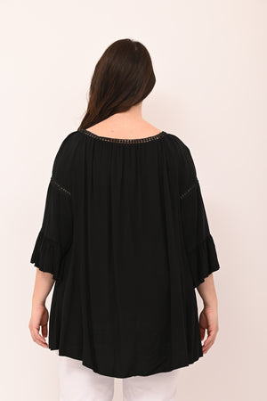 Blusa manica rouches - Nero