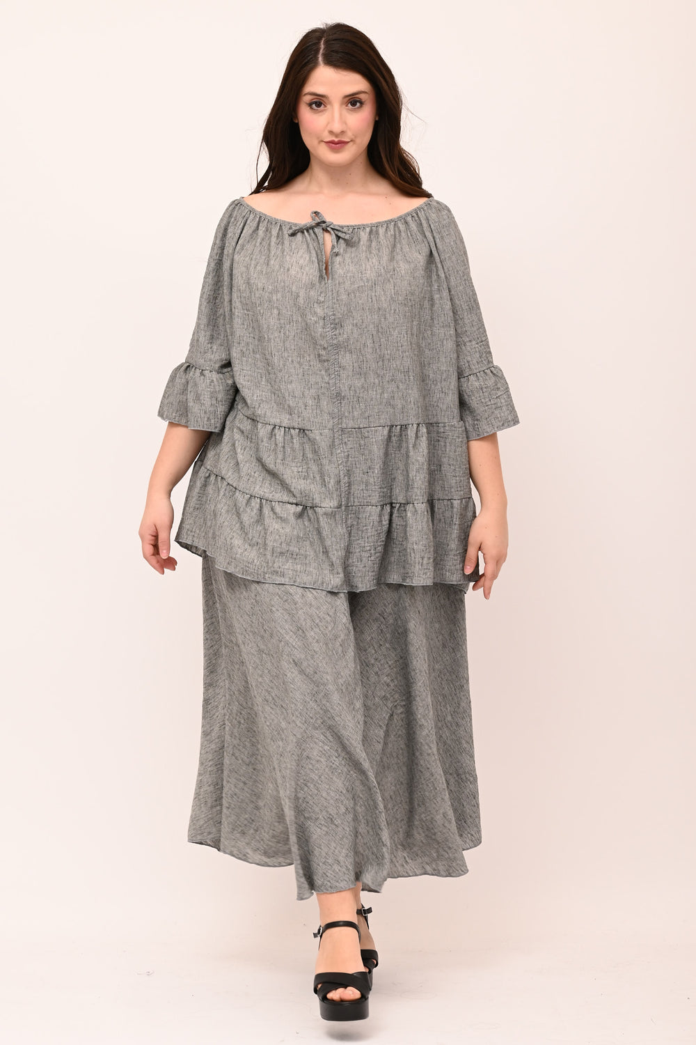 Completo gonna effetto lino - Grigio
