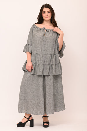 Completo gonna effetto lino - Grigio