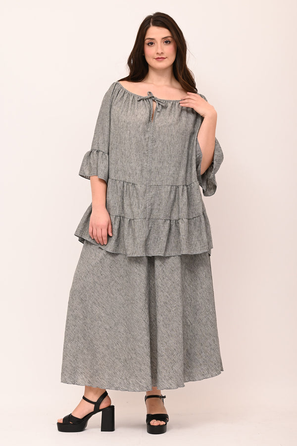 Completo gonna effetto lino - Grigio