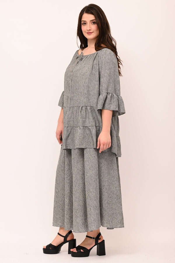 Completo gonna effetto lino - Grigio