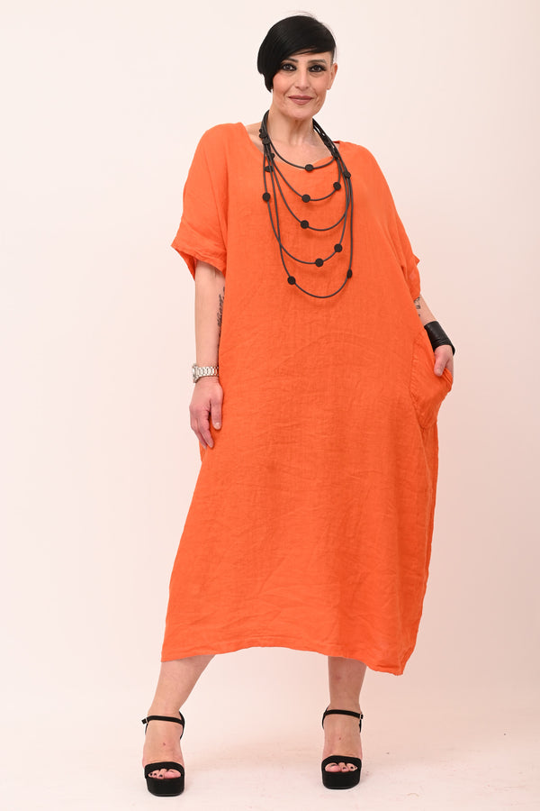 Abito lino over - Arancio