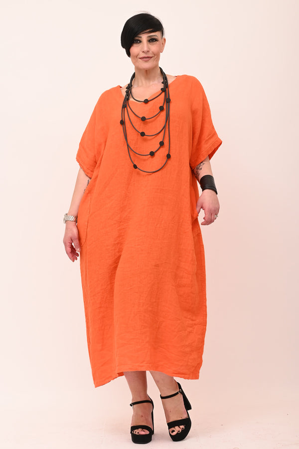 Abito lino over - Arancio