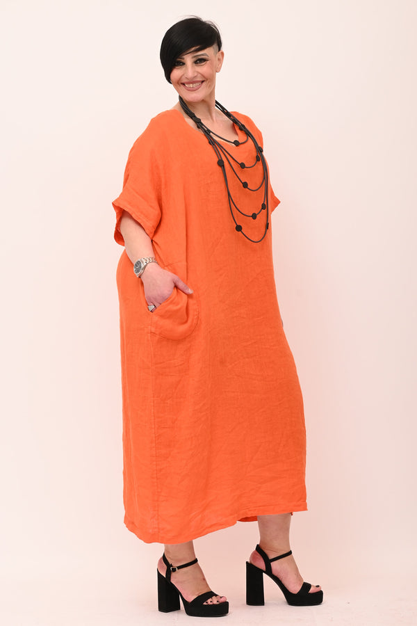 Abito lino over - Arancio