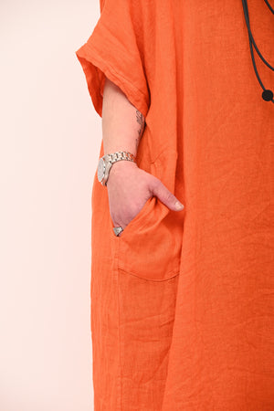 Abito lino over - Arancio