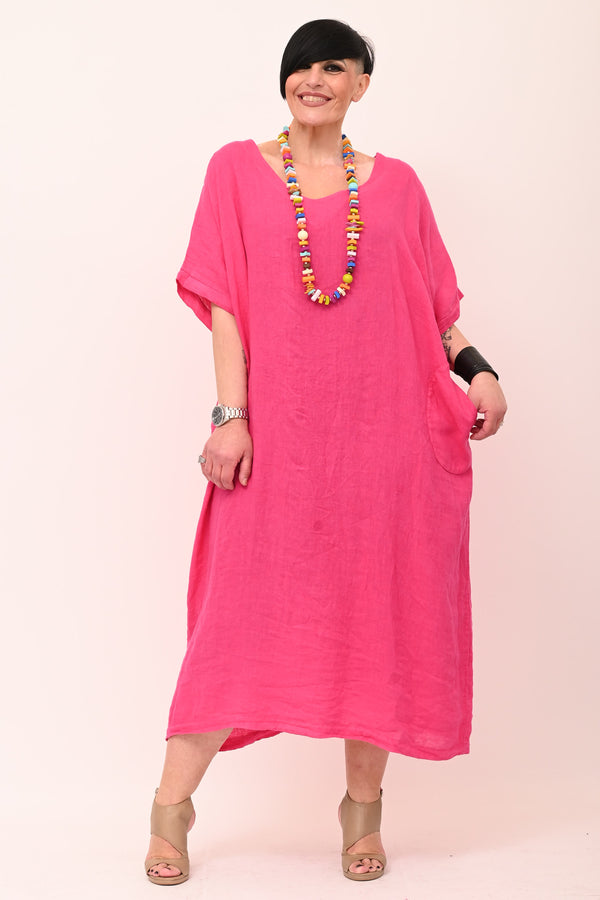 Abito lino over - Fuxia