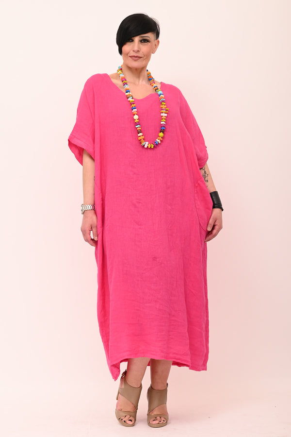 Abito lino over - Fuxia