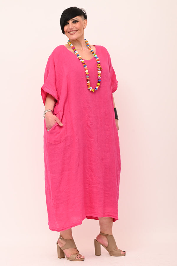 Abito lino over - Fuxia