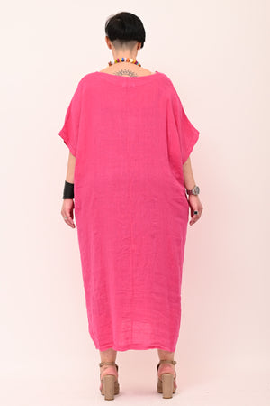 Abito lino over - Fuxia