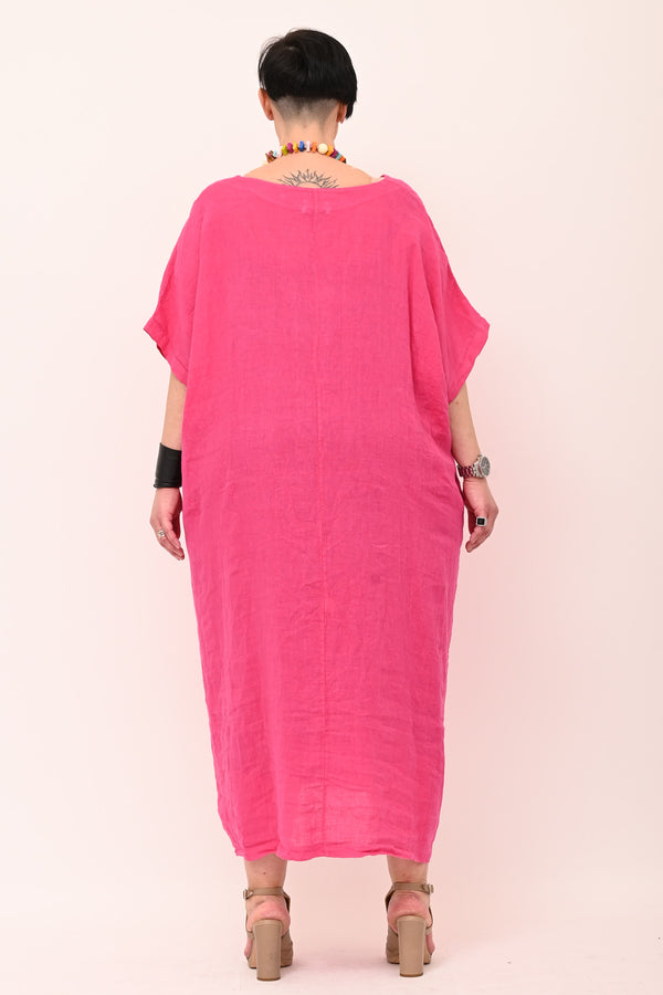 Abito lino over - Fuxia