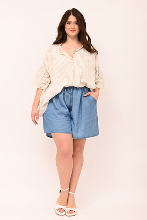 Camicia righe scollo V - Sabbia