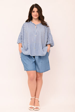 Camicia righe scollo V - Jeans