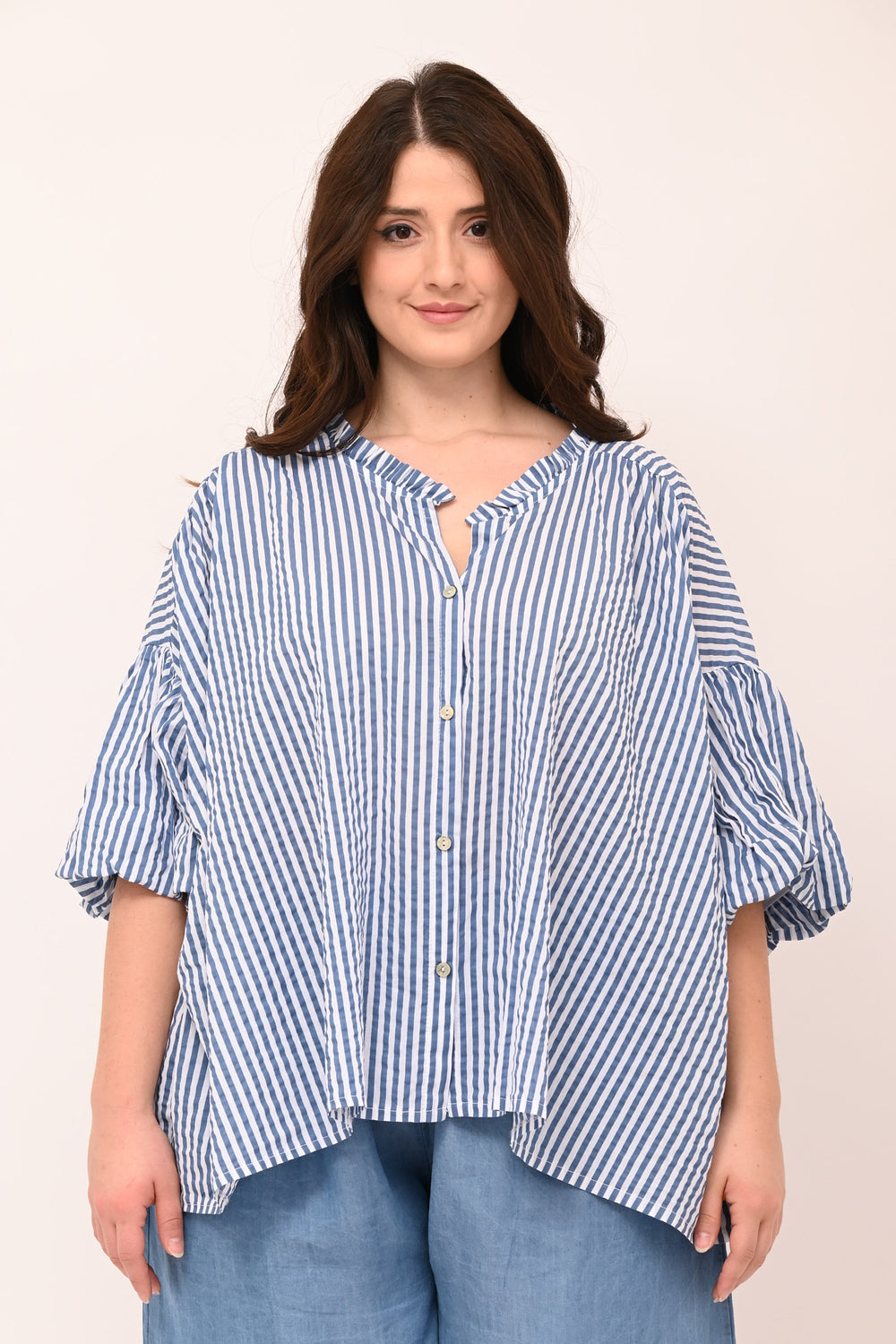 Camicia righe scollo V - Jeans