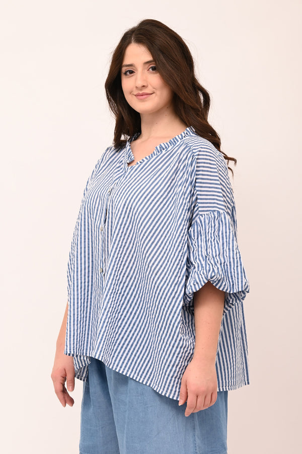 Camicia righe scollo V - Jeans