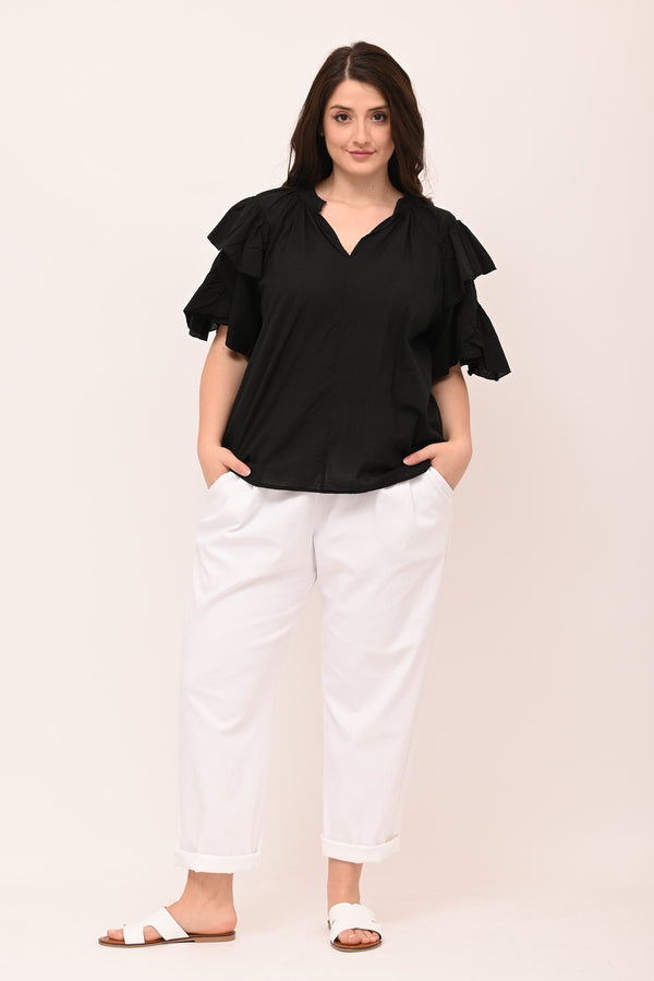 Blusa doppia rouches - Nero