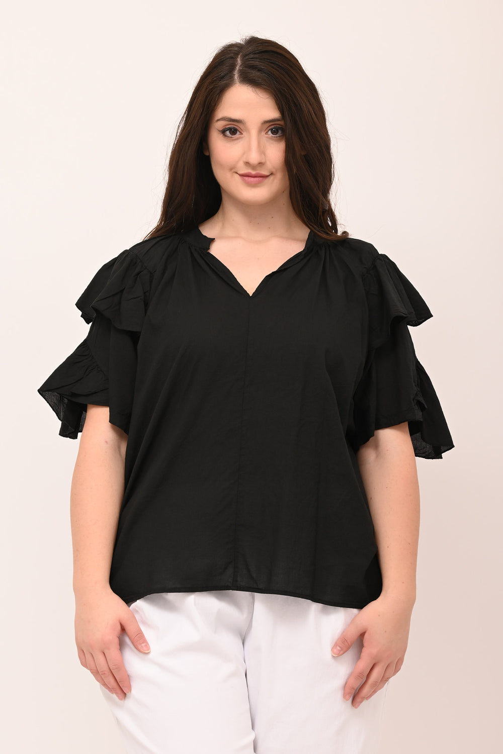 Blusa doppia rouches - Nero