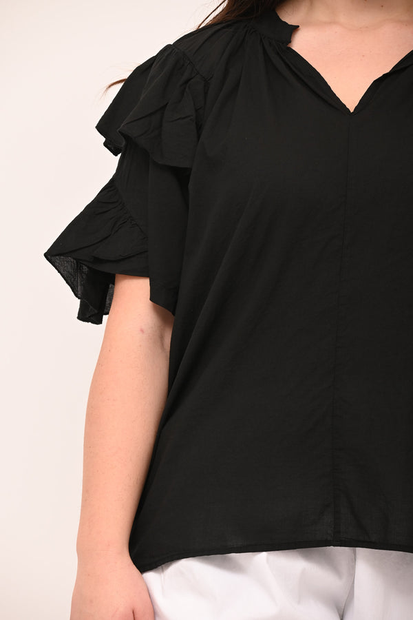 Blusa doppia rouches - Nero