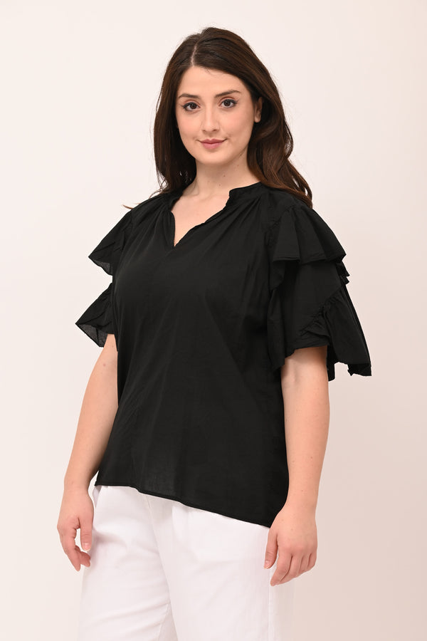 Blusa doppia rouches - Nero