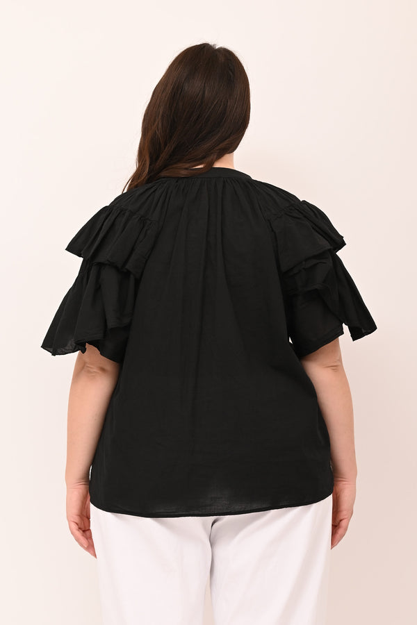 Blusa doppia rouches - Nero