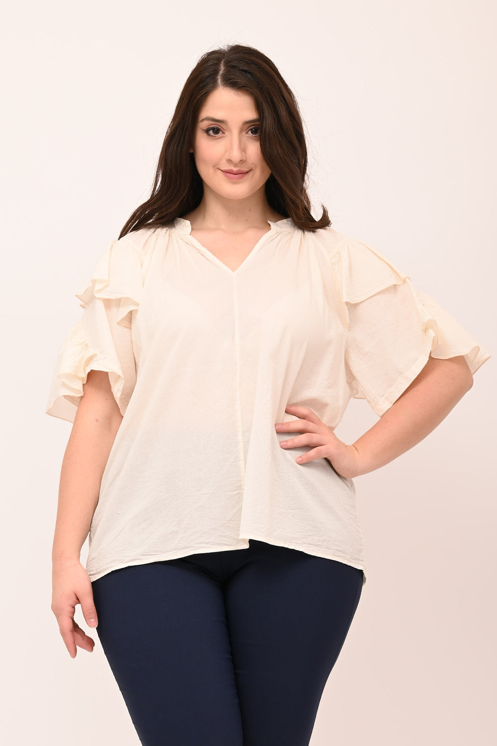 Blusa doppia rouches - Sabbia