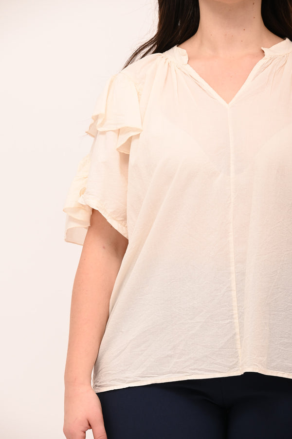 Blusa doppia rouches - Sabbia