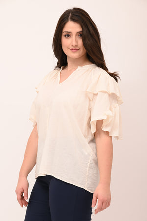 Blusa doppia rouches - Sabbia