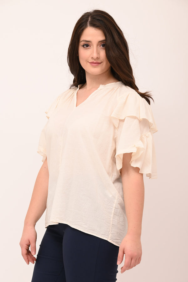 Blusa doppia rouches - Sabbia